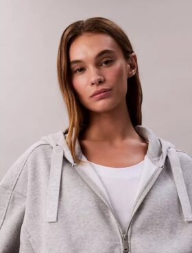 Logo Bantlı Polar Fermuarlı Rahat Kapüşonlu Sweatshirt