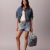 Logo Denim Mini Kapaklı Sırt Çantası Logo Denim Mini Kapaklı Sırt Çantası