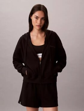 Logo Pamuklu Jersey Tam Fermuarlı Kapüşonlu Sweatshirt