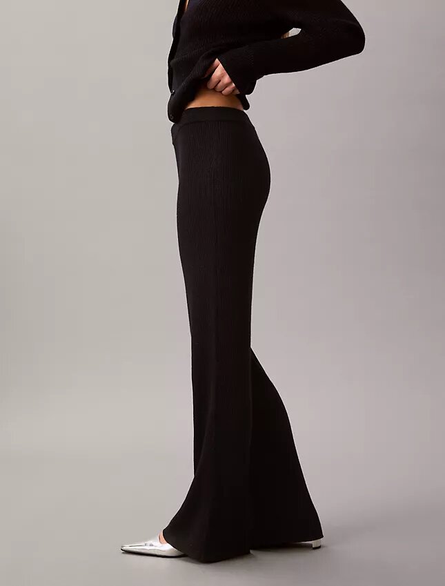 Lurex Merinos Yünü Karışımlı Geniş Paça Pantolon Lurex Merinos Yünü Karışımlı Geniş Paça Pantolon