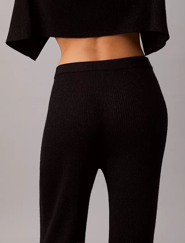 Lurex Merinos Yünü Karışımlı Geniş Paça Pantolon Lurex Merinos Yünü Karışımlı Geniş Paça Pantolon