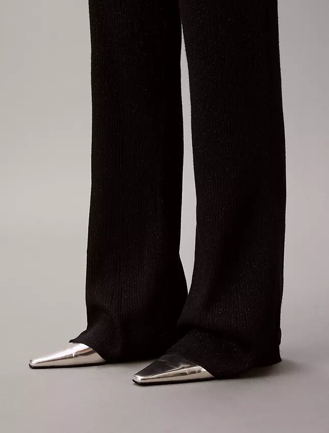 Lurex Merinos Yünü Karışımlı Geniş Paça Pantolon Lurex Merinos Yünü Karışımlı Geniş Paça Pantolon