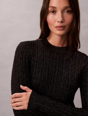 Lurex Merinos Yünü Karışımlı Mini Kazak Elbise