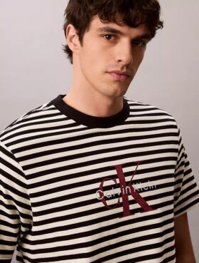 Monogram Çizgili Rahat Tişört
