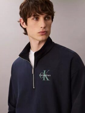 Monologo Premium Havlu Kumaş Çeyrek Fermuarlı Sweatshirt
