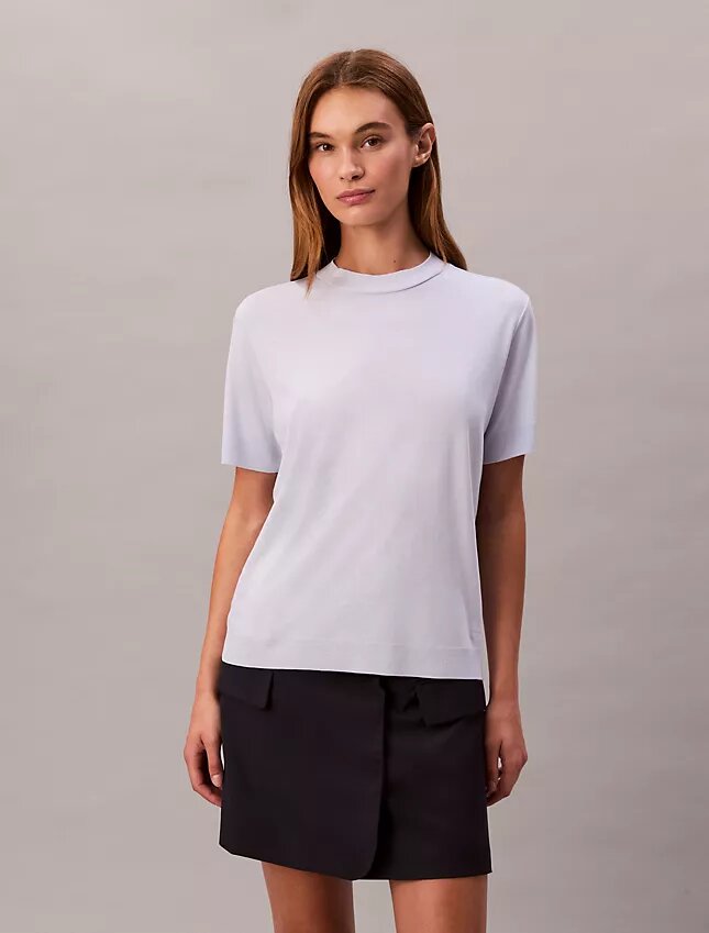 İnce Örme Mock Neck Tişört İnce Örme Mock Neck Tişört