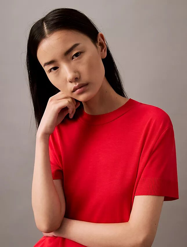 İnce Örme Mock Neck Tişört İnce Örme Mock Neck Tişört