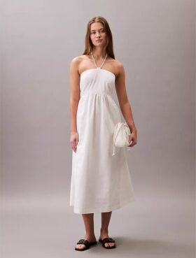 Pamuklu Dimi Halter Midi Elbise
