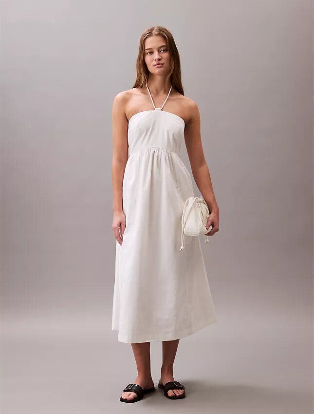 Pamuklu Dimi Halter Midi Elbise Pamuklu Dimi Halter Midi Elbise