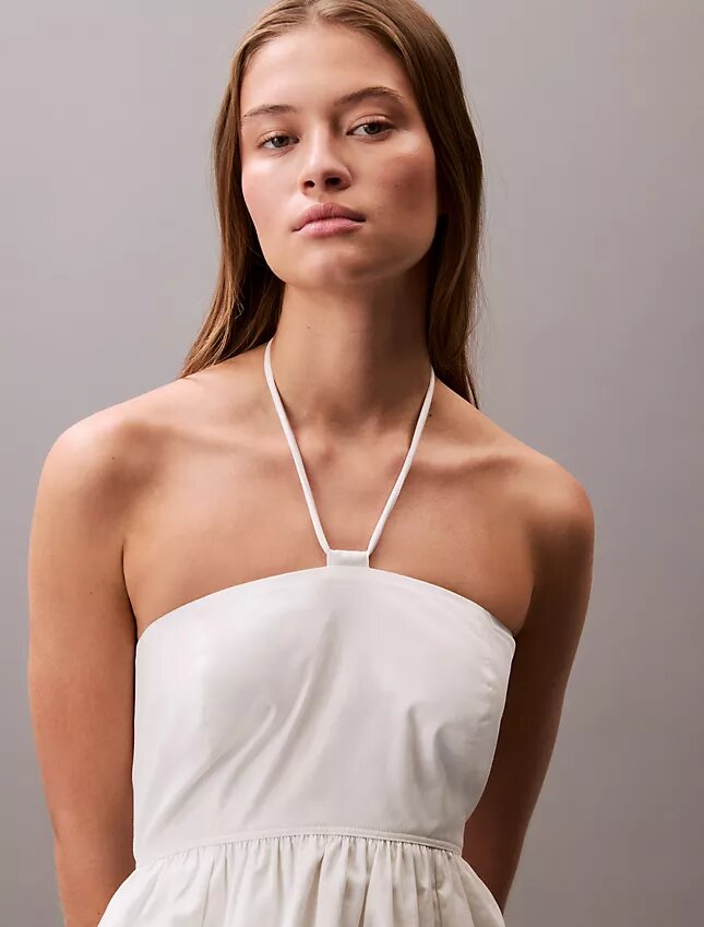 Pamuklu Dimi Halter Midi Elbise Pamuklu Dimi Halter Midi Elbise