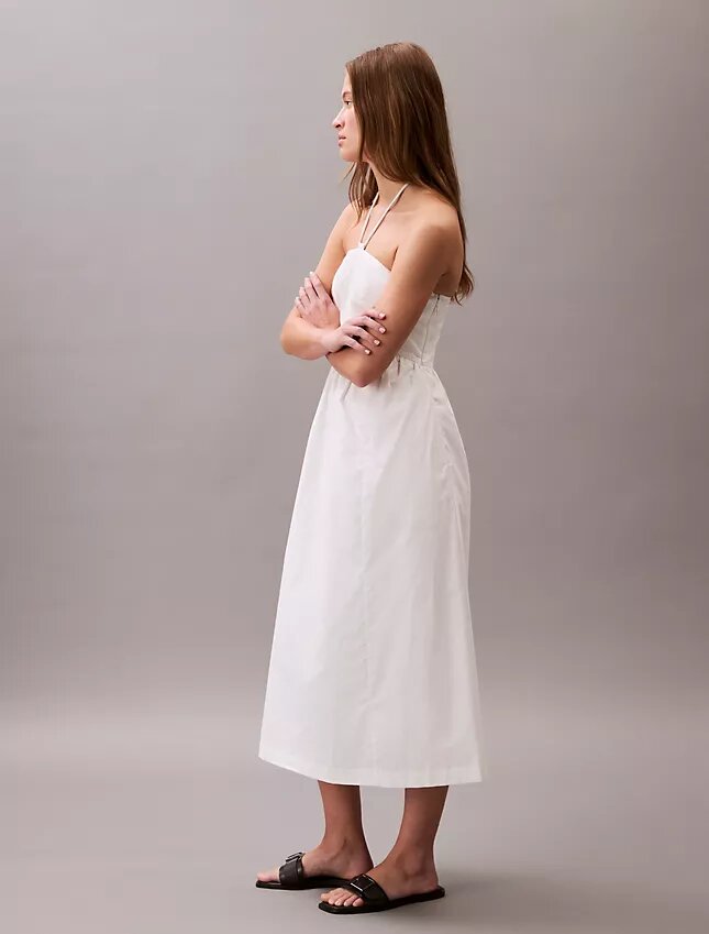 Pamuklu Dimi Halter Midi Elbise Pamuklu Dimi Halter Midi Elbise