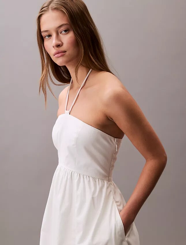 Pamuklu Dimi Halter Midi Elbise Pamuklu Dimi Halter Midi Elbise