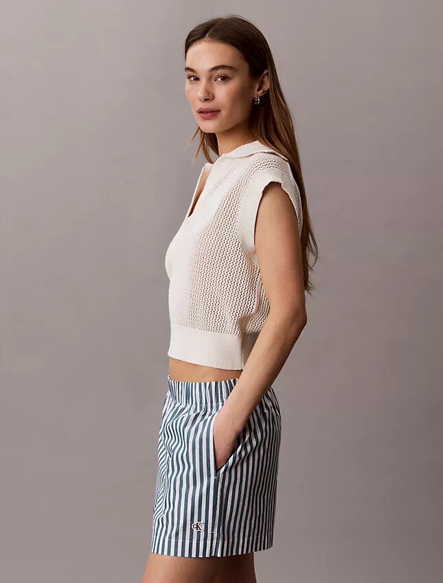Pamuklu Poplin Çizgili Şort Pamuklu Poplin Çizgili Şort