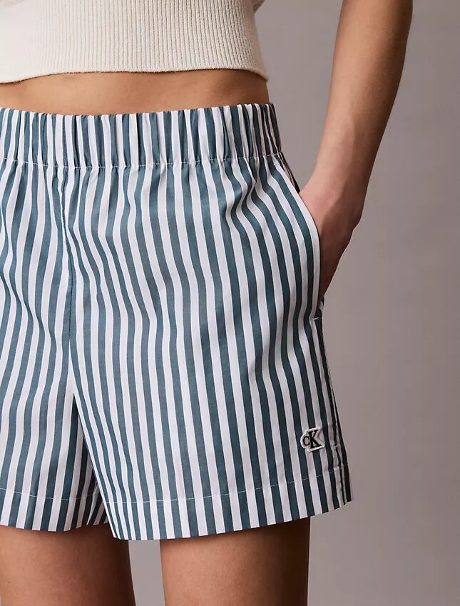 Pamuklu Poplin Çizgili Şort Pamuklu Poplin Çizgili Şort