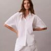 Pamuklu Poplin Rahat Kısa Kollu Pijama Gömleği Pamuklu Poplin Rahat Kısa Kollu Pijama Gömleği
