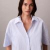 Pamuklu Poplin Rahat Kısa Kollu Pijama Gömleği Pamuklu Poplin Rahat Kısa Kollu Pijama Gömleği