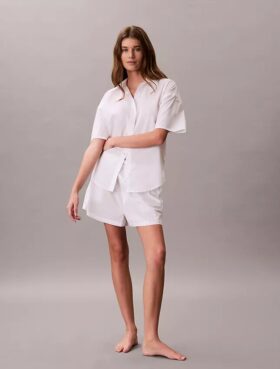 Pamuklu Poplin Rahat Kısa Kollu Pijama Gömleği