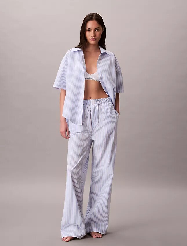 Pamuklu Poplin Rahat Kısa Kollu Pijama Gömleği Pamuklu Poplin Rahat Kısa Kollu Pijama Gömleği
