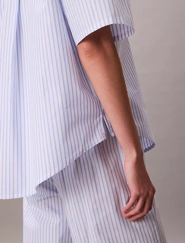 Pamuklu Poplin Rahat Kısa Kollu Pijama Gömleği Pamuklu Poplin Rahat Kısa Kollu Pijama Gömleği