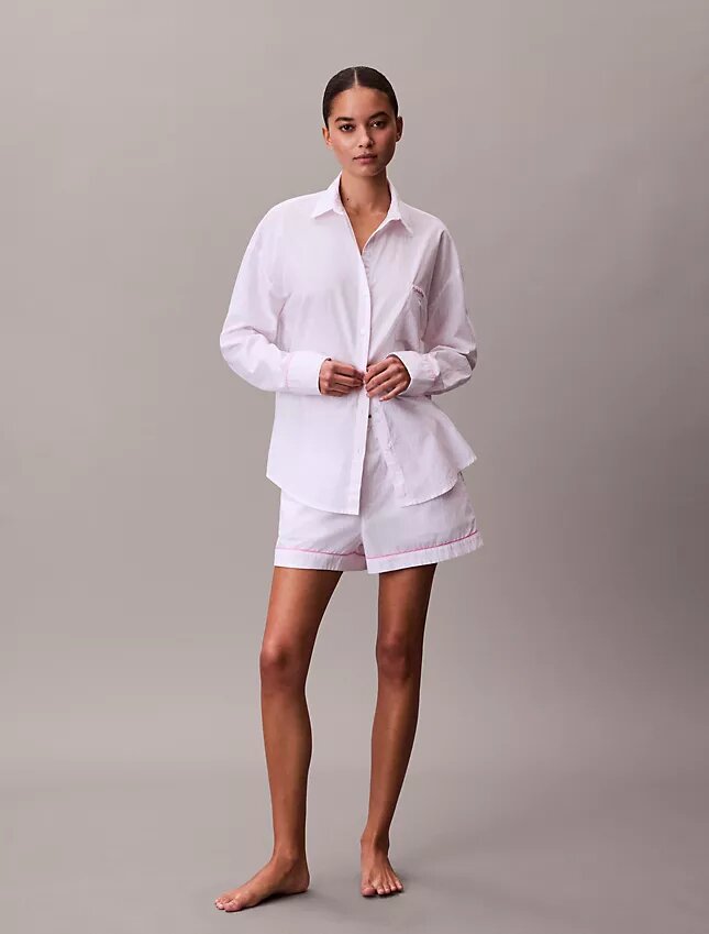 Pamuklu Poplin V-Day Pijama Gömleği Pamuklu Poplin V-Day Pijama Gömleği