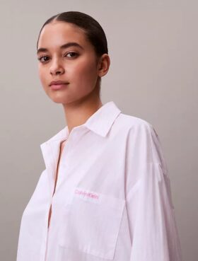 Pamuklu Poplin V-Day Pijama Gömleği