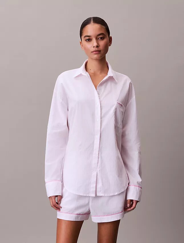 Pamuklu Poplin V-Day Pijama Gömleği Pamuklu Poplin V-Day Pijama Gömleği