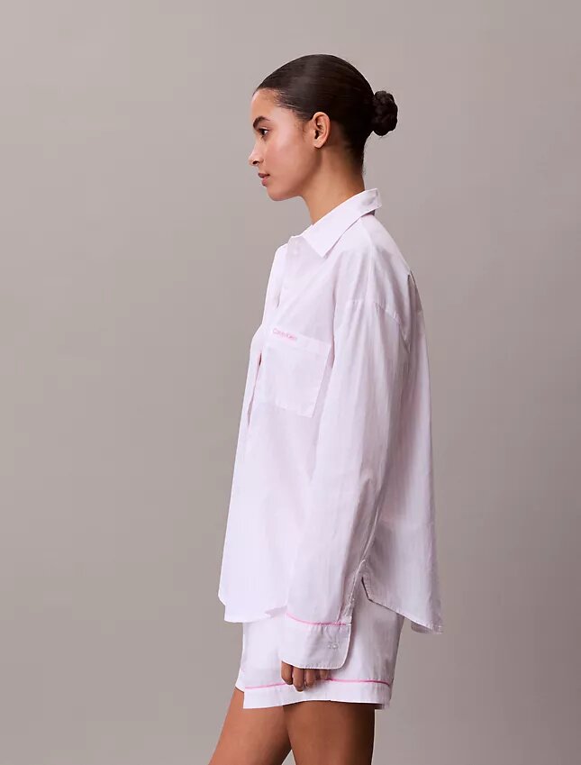 Pamuklu Poplin V-Day Pijama Gömleği Pamuklu Poplin V-Day Pijama Gömleği