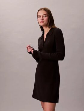 Pamuklu Ribana V Yaka Polo Mini Elbise