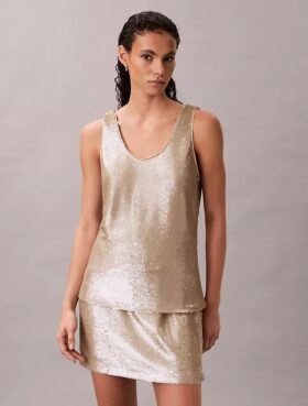 Payetli Yuvarlak Yaka Tank Top