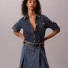 Pileli Denim Mini Etek Pileli Denim Mini Etek