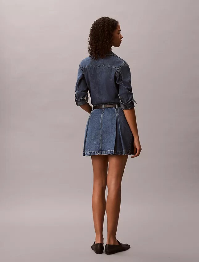 Pileli Denim Mini Etek Pileli Denim Mini Etek