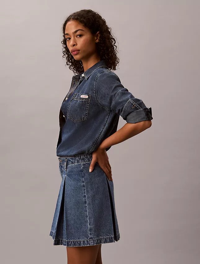 Pileli Denim Mini Etek Pileli Denim Mini Etek