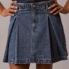 Pileli Denim Mini Etek Pileli Denim Mini Etek