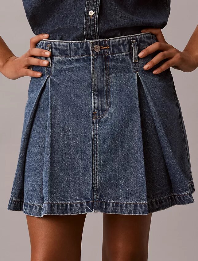 Pileli Denim Mini Etek Pileli Denim Mini Etek
