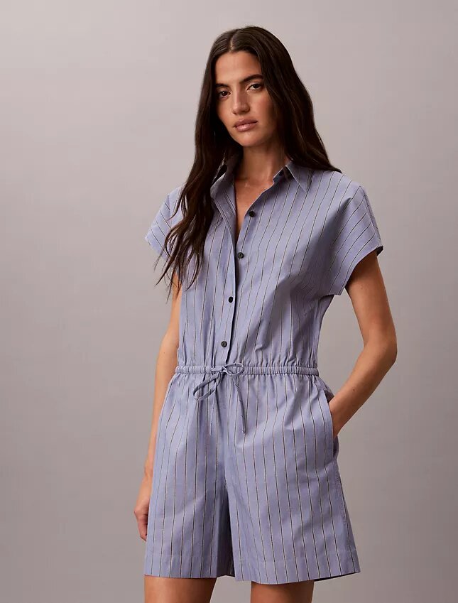 İplik Boyalı Poplin Pamuklu Romper İplik Boyalı Poplin Pamuklu Romper