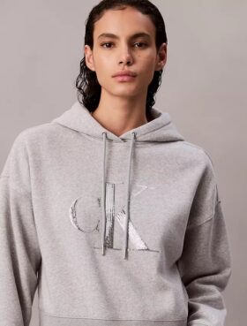 Polar Payetli Monogramlı Bol Kesim Kapüşonlu Sweatshirt