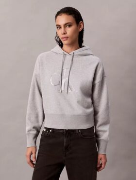 Polar Payetli Monogramlı Bol Kesim Kapüşonlu Sweatshirt