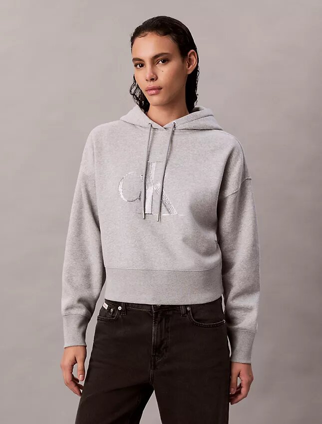 Polar Payetli Monogramlı Bol Kesim Kapüşonlu Sweatshirt Polar Payetli Monogramlı Bol Kesim Kapüşonlu Sweatshirt
