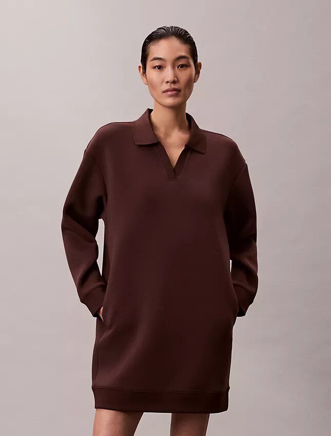 Pürüzsüz Mini Polo Sweatshirt Elbise Pürüzsüz Mini Polo Sweatshirt Elbise