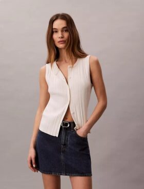 Pürüzsüz Pamuklu Ribana Düğmeli Tank Top