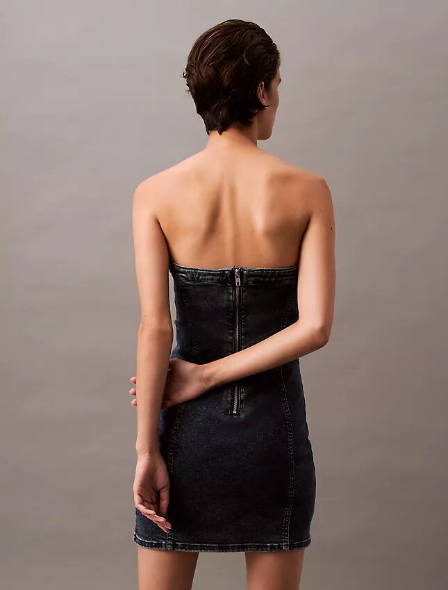 Straplez Denim Mini Elbiseler Straplez Denim Mini Elbiseler