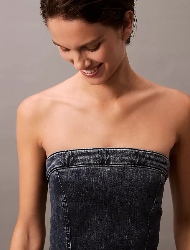 Straplez Denim Mini Elbiseler Straplez Denim Mini Elbiseler