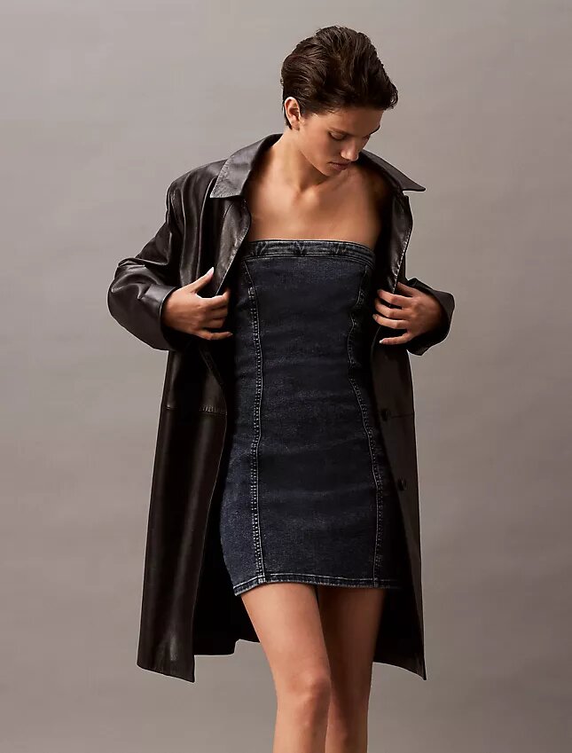Straplez Denim Mini Elbiseler Straplez Denim Mini Elbiseler