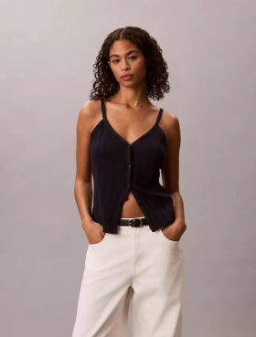 Tığ İşlemeli Düğmeli Tank Top