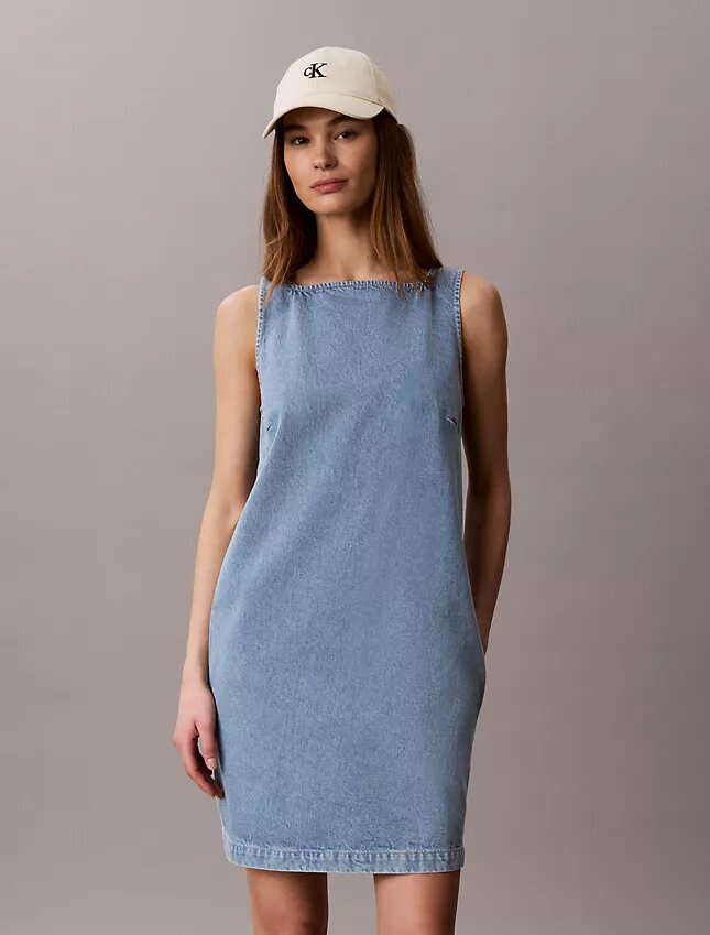 V Yaka Denim Shift Elbise V Yaka Denim Shift Elbise