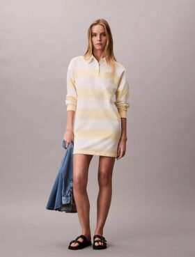 Varsity Çizgili Mini Polo Elbise