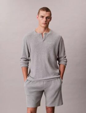 Waffle Örgü Henley Uyku Tişörtü