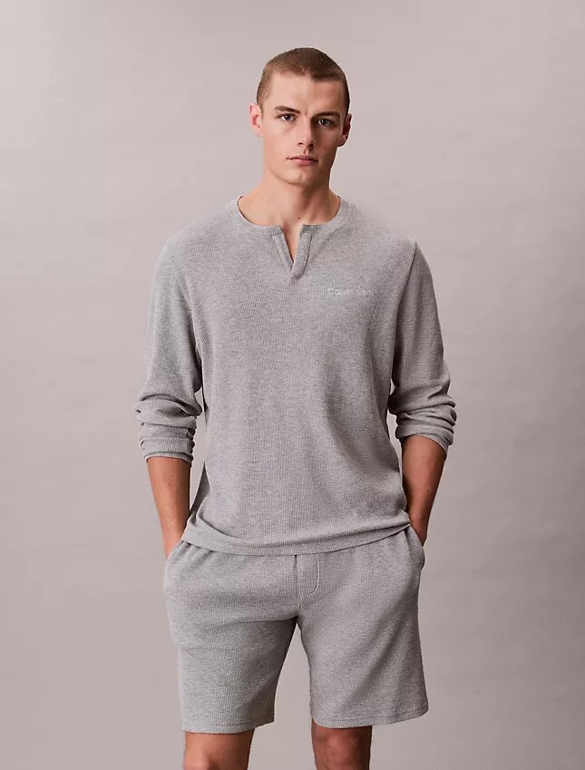 Waffle Örgü Henley Uyku Tişörtü Waffle Örgü Henley Uyku Tişörtü