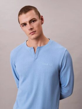 Waffle Örgü Henley Uyku Tişörtü