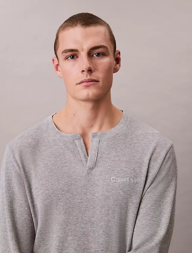 Waffle Örgü Henley Uyku Tişörtü Waffle Örgü Henley Uyku Tişörtü